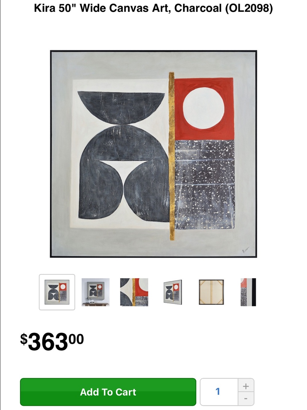 Modern Geometric Canvas Art in Charcoal, Red and Gold